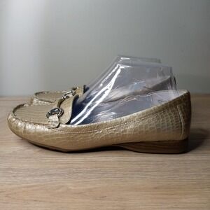 White Mountain Loafers Womens Gold Croc Embossed Metallic Flats Size‎ 8M
